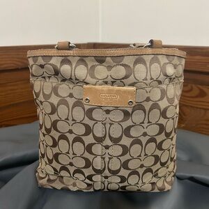 Coach Tan and Brown Signature Shoulder Bag